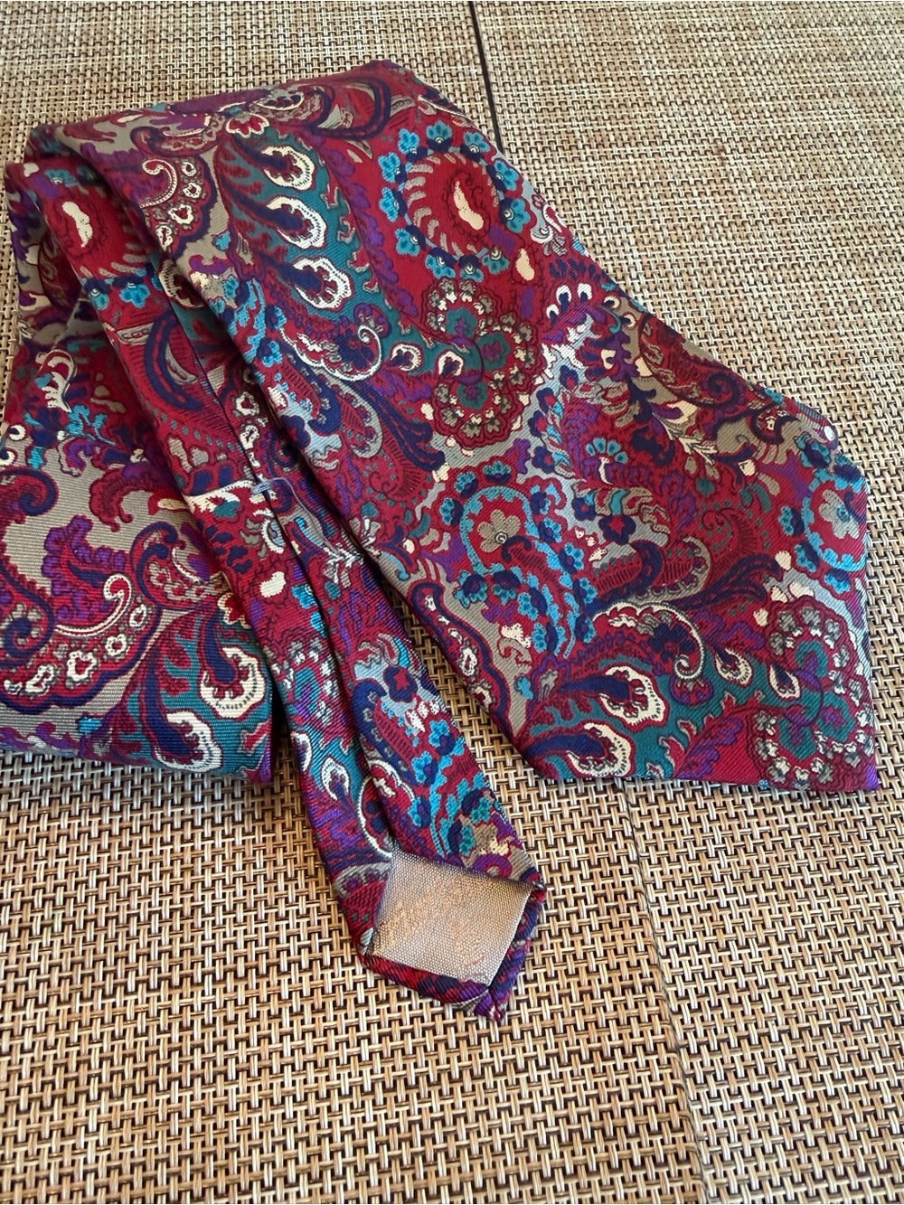 Christian Dior Multicolor Paisley Silk Tie- Burg, Purple, Teal